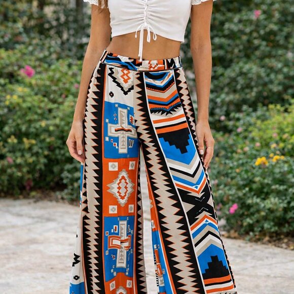 Pants - Palazzo Retro Pattern Soft Touch Retro Pattern Size L